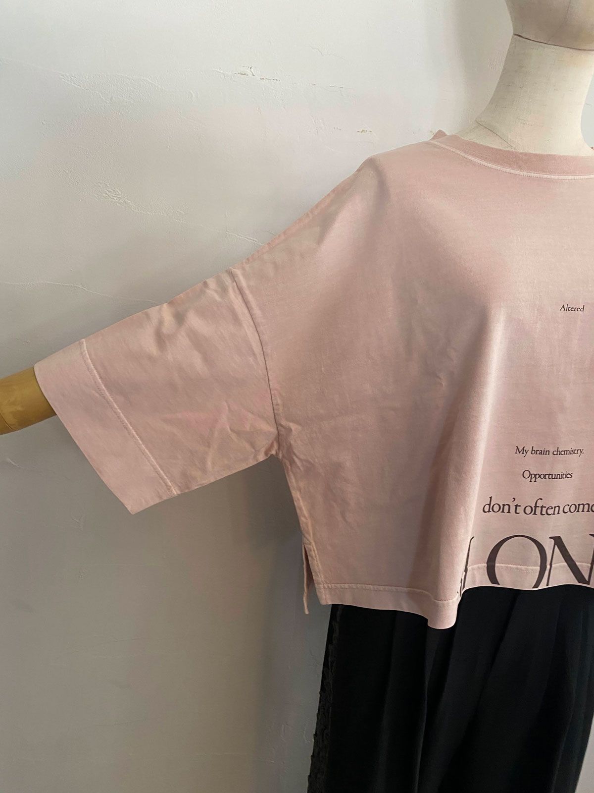 ピグメント製品染め オーバーロゴT ピンク