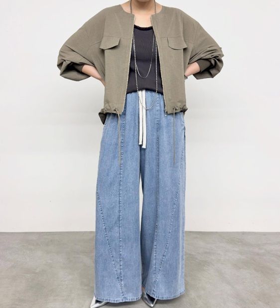 テンセルストレッチデニムワイドパンツ サックス