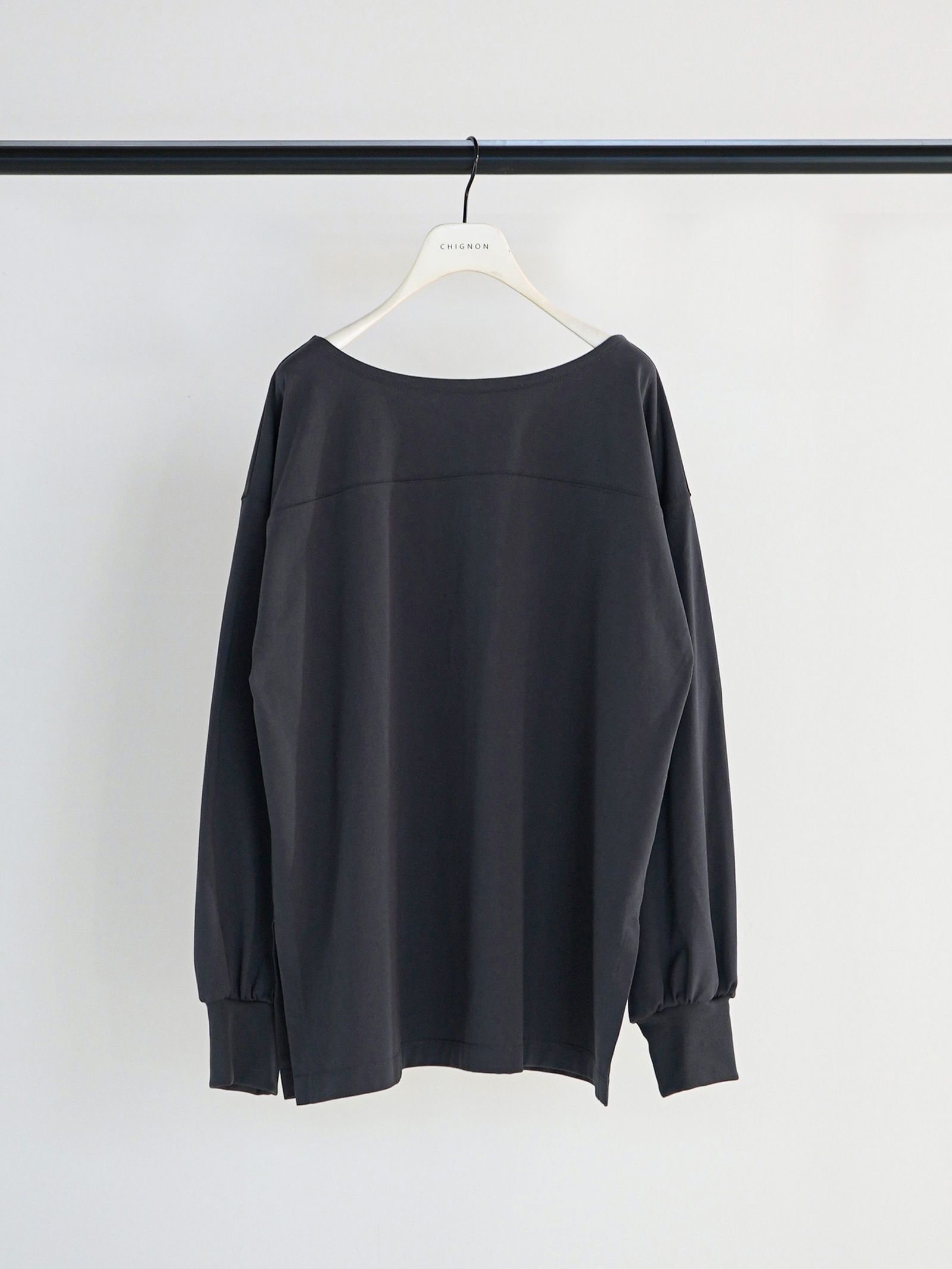 [8261-015KK] 度詰天竺ボートネックロンT チャコール