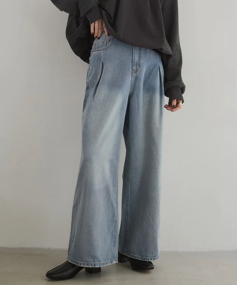 10ozポケットタック デニムパンツ ライトインディゴブルー