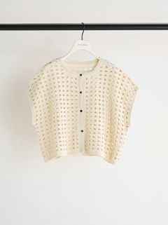 [9561-098DP] メッシュボックスニットベスト オフホワイト