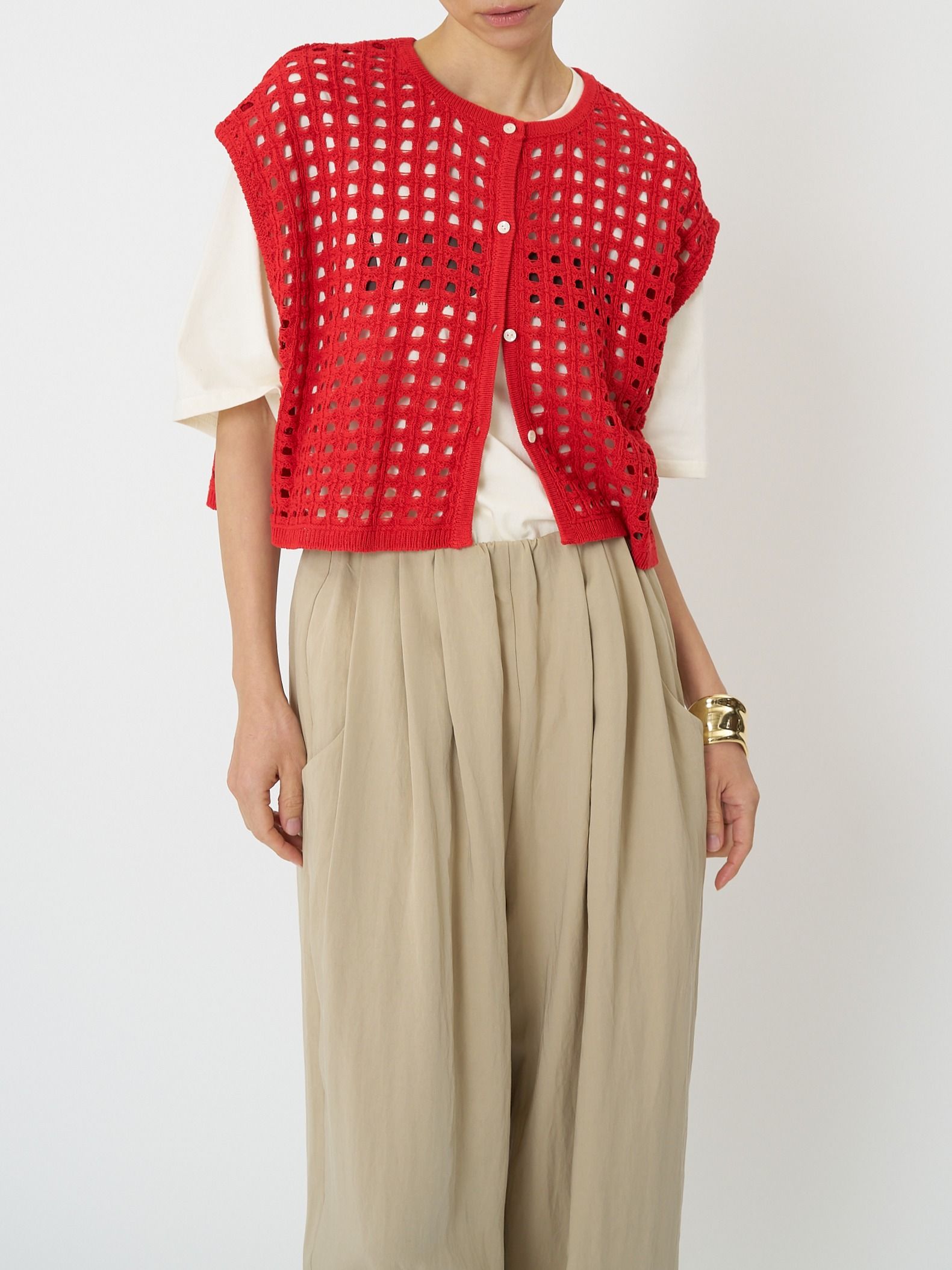 [3261-026MK] フロントタックカーヴィーPT アイボリー