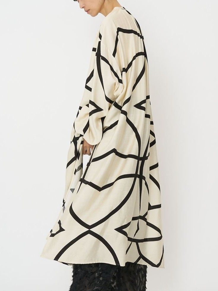 [5961-019KK] ラインプリントシャツOP ブラック