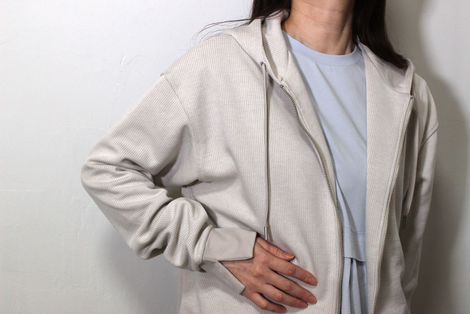 リブダブルジップパーカー キナリ