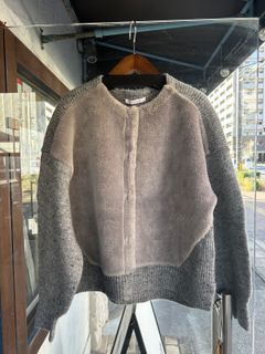 MIXニットxボア切替カーディガン グレーミックス