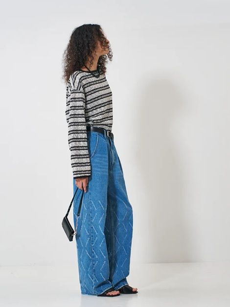 LASER CUT WIDE DENIM ブルー