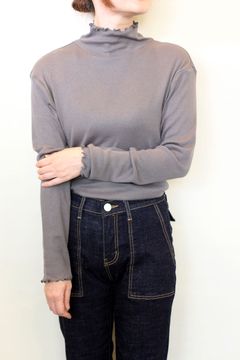 テレコリブハイネックトップス グレー