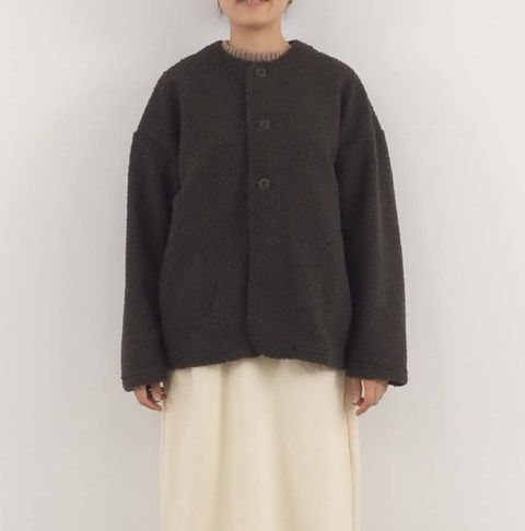もこもこプードルパイル ノーカラージャケット ブラック