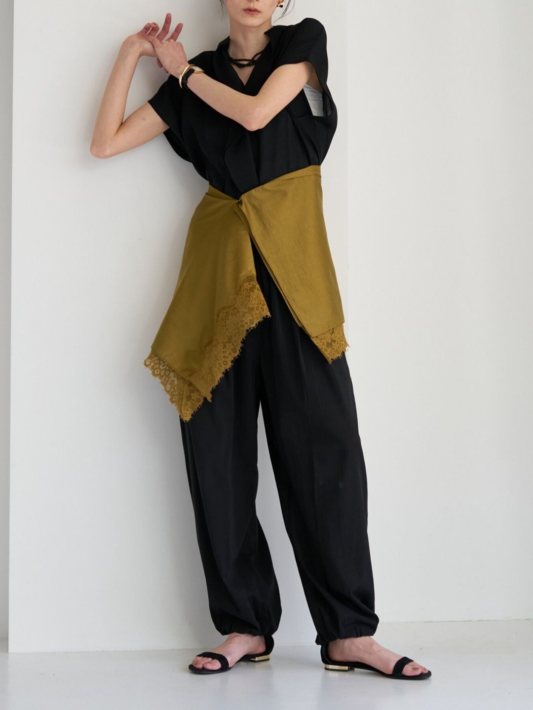 [0563-686NH] レースマルチWAYスカーフ ライトカーキ