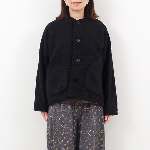 もこもこプードルパイル ラグランジャケット ブラック