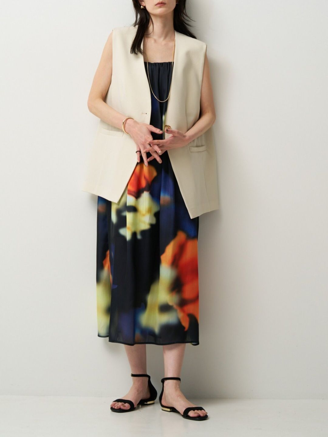 [5563-622MK] フォグフラワープリントOP モカ