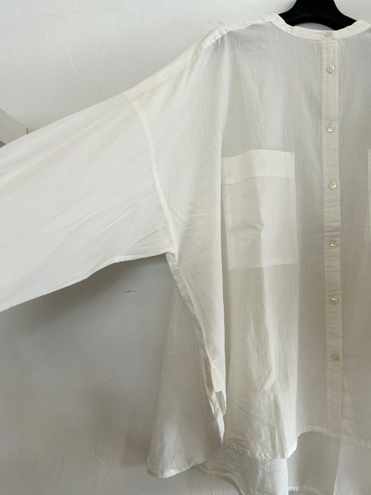 キャンブリックボイル 無地 バンドカラーシャツ ホワイト