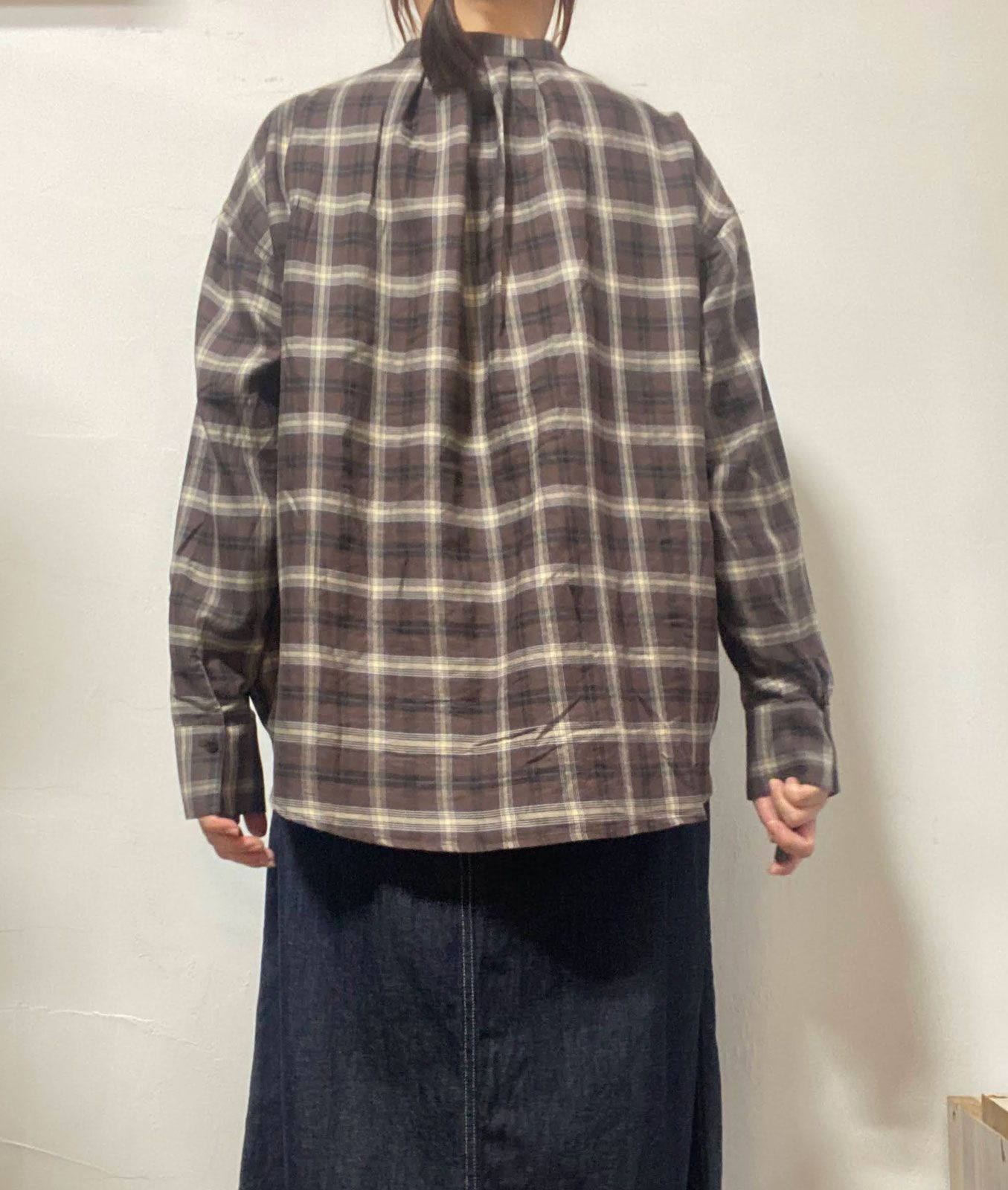 チェックフロントインシャツ ブラウン