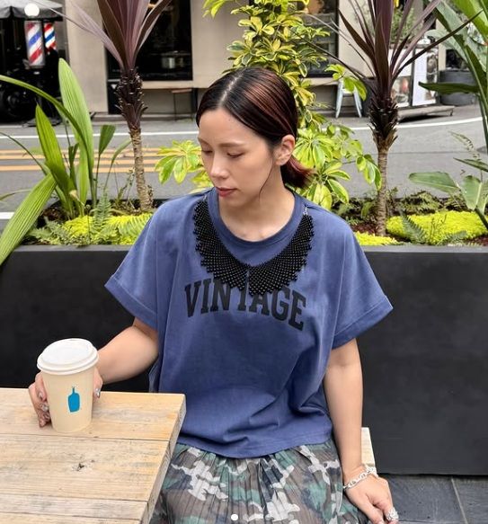 pearl necklace VINTAGE Tee ネイビー