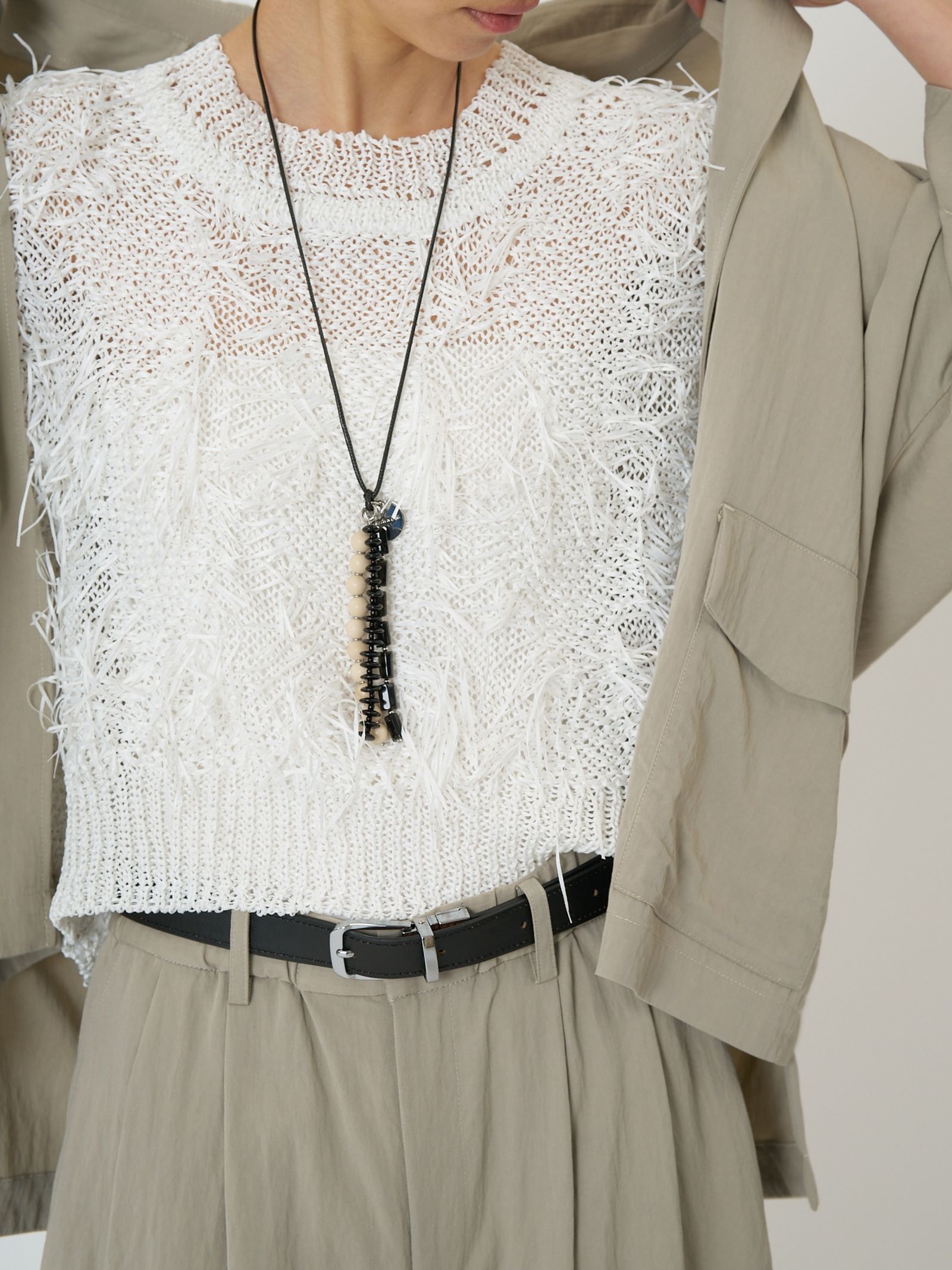 [9261-091GS] カットJQフリンジニットベスト オフホワイト