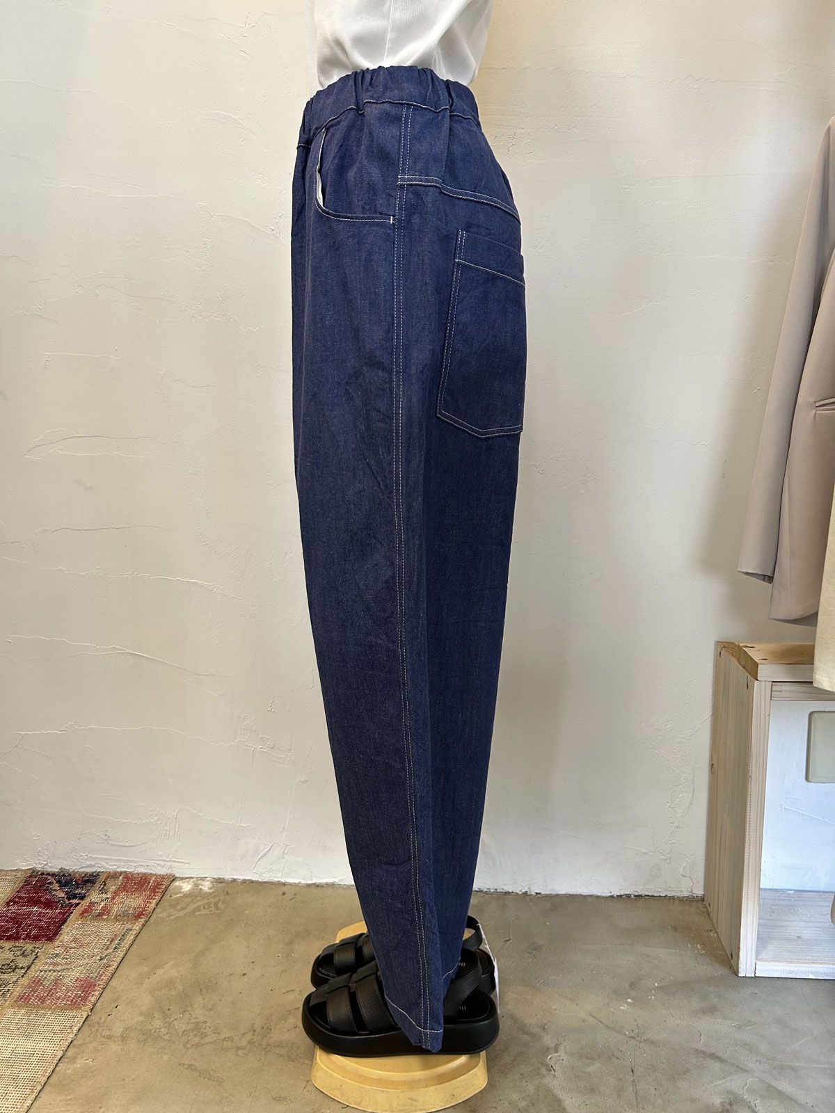 綿麻ムラデニムノッポパンツ インディゴ