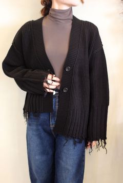 アシンメトリークラッシュニットカーディガン ブラック