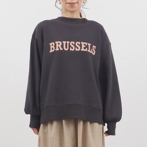 スーパーストレッチベアワッフル BRUSSELS プリントPO カーキグレーxサーモンピンク