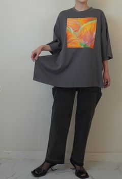 2WAYリーフフォトプリントレイヤードTシャツ チャコールグレー