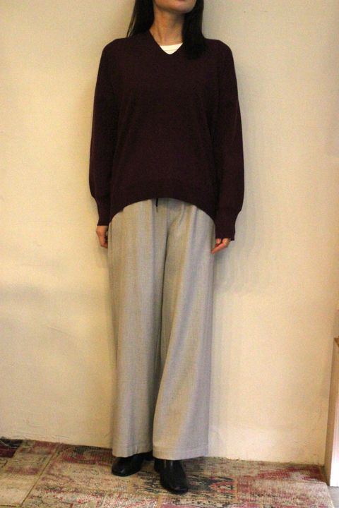 サキソニー無地セミワイドパンツ ライトグレー