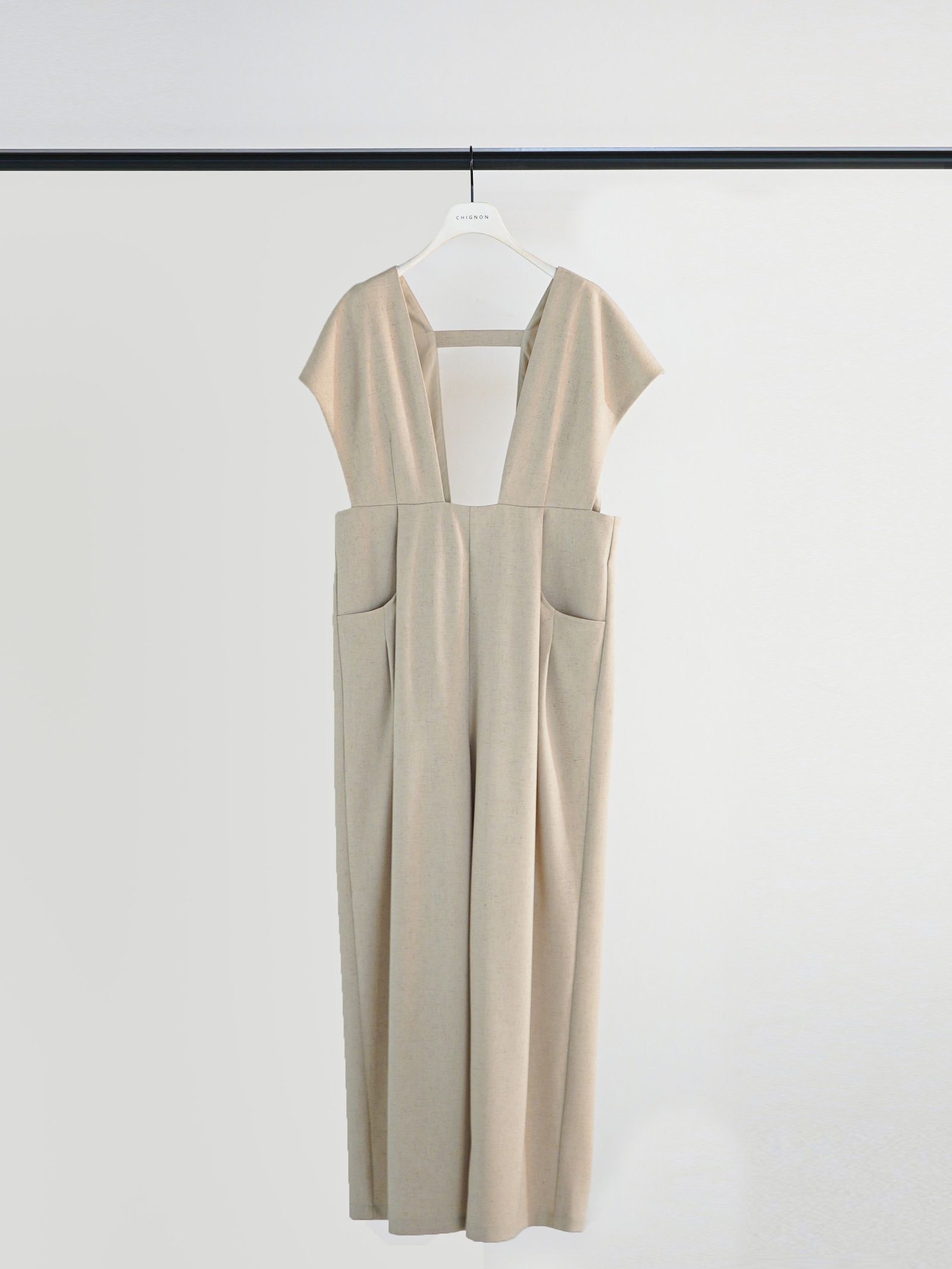 [3861-030MK] ワイドドレープコンビネゾン ライトベージュ