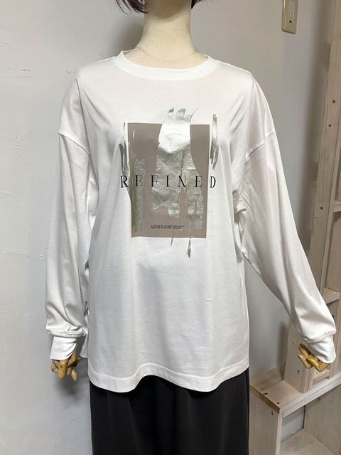 コンパクトスムース箔プリント ロングTシャツ white