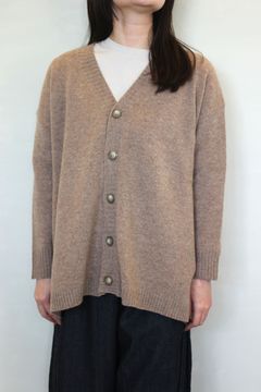 タスマニアラムAラインカーディガン 杢ベージュ