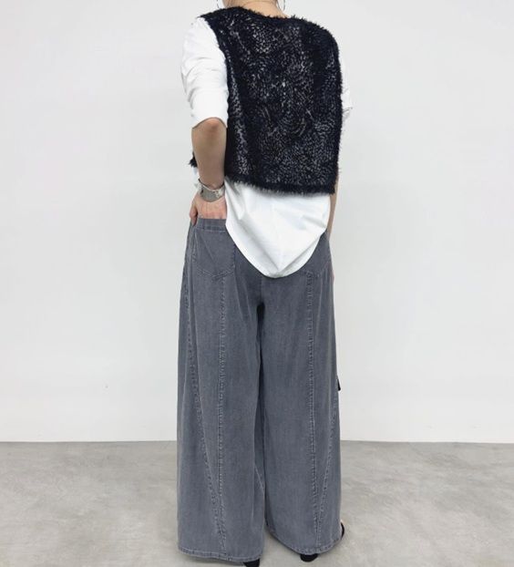 テンセルストレッチデニムワイドパンツ グレー