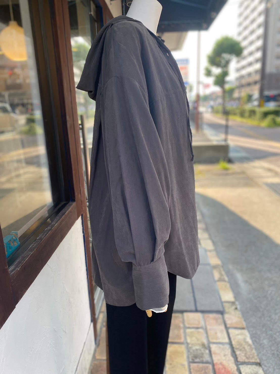 フェイクスエードフーディシャツ チャコール