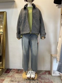 くるくるブークレショートブルゾン 杢グレー