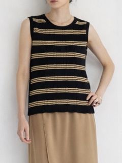 [9263-695GS] ランダムリブニットタンク ブラックミックス