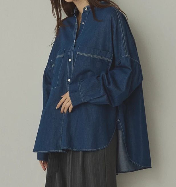 6ozテンセルデニムオーバーシャツ ブルー