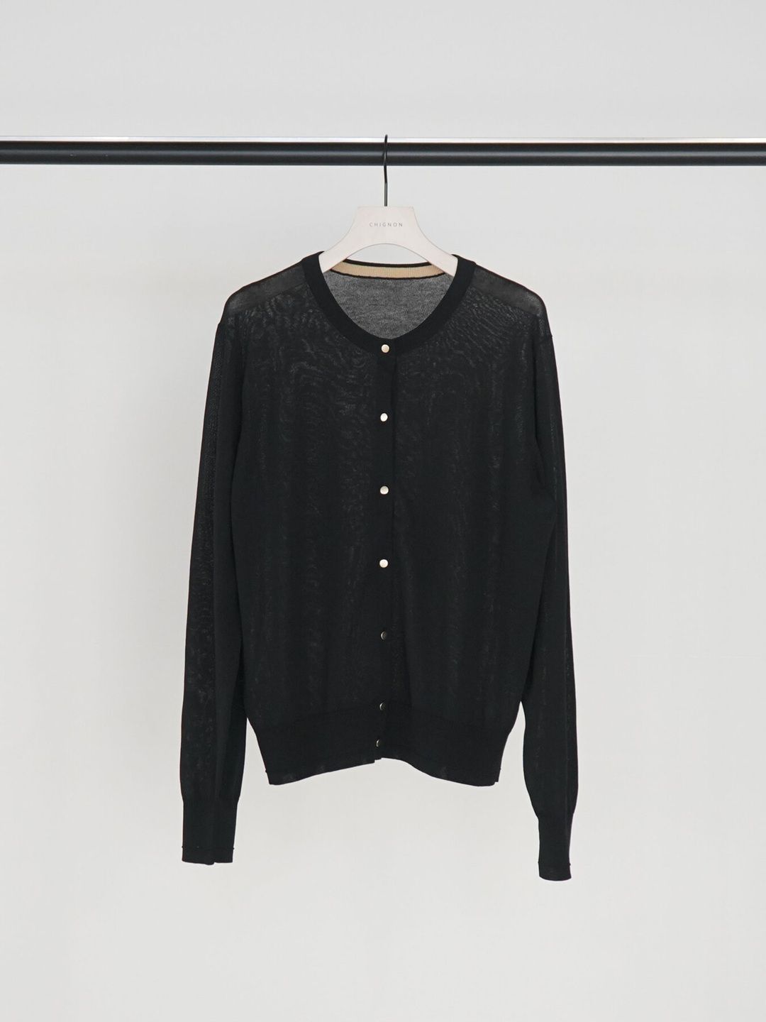 [9263-694GS] ミニマルクルーネックCDトップス ブラック