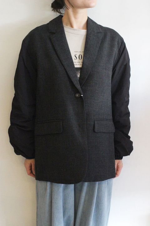 [4554-039MK] 袖MA-1ドッキングJK チャコール