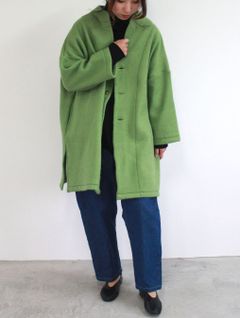 トラベルウールニードルパンチノーカラーコート ソフトグリーン