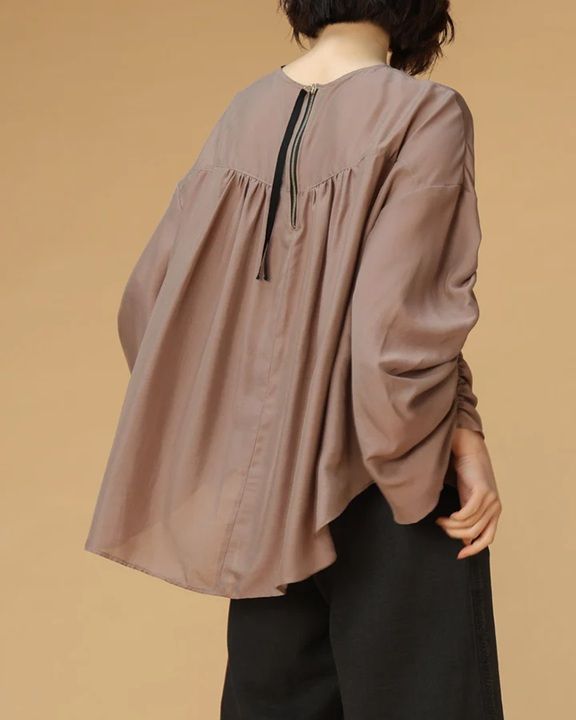 エアードレープ シフォンシャーリングスリーブブラウス モカ