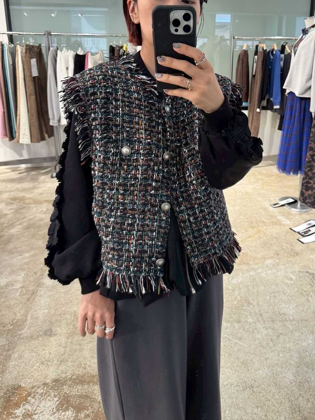 ファンシーツイードジレ ブラック