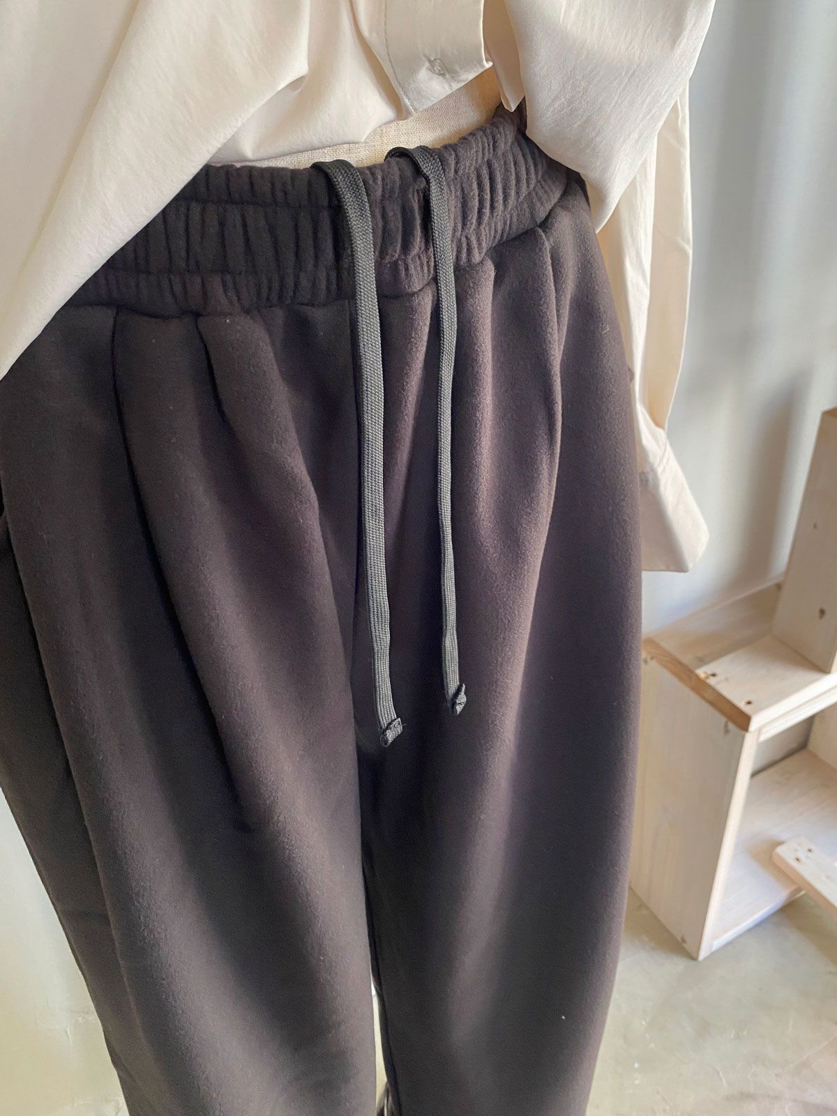 ベロアボンディング スウェットワイドパンツ ブラック