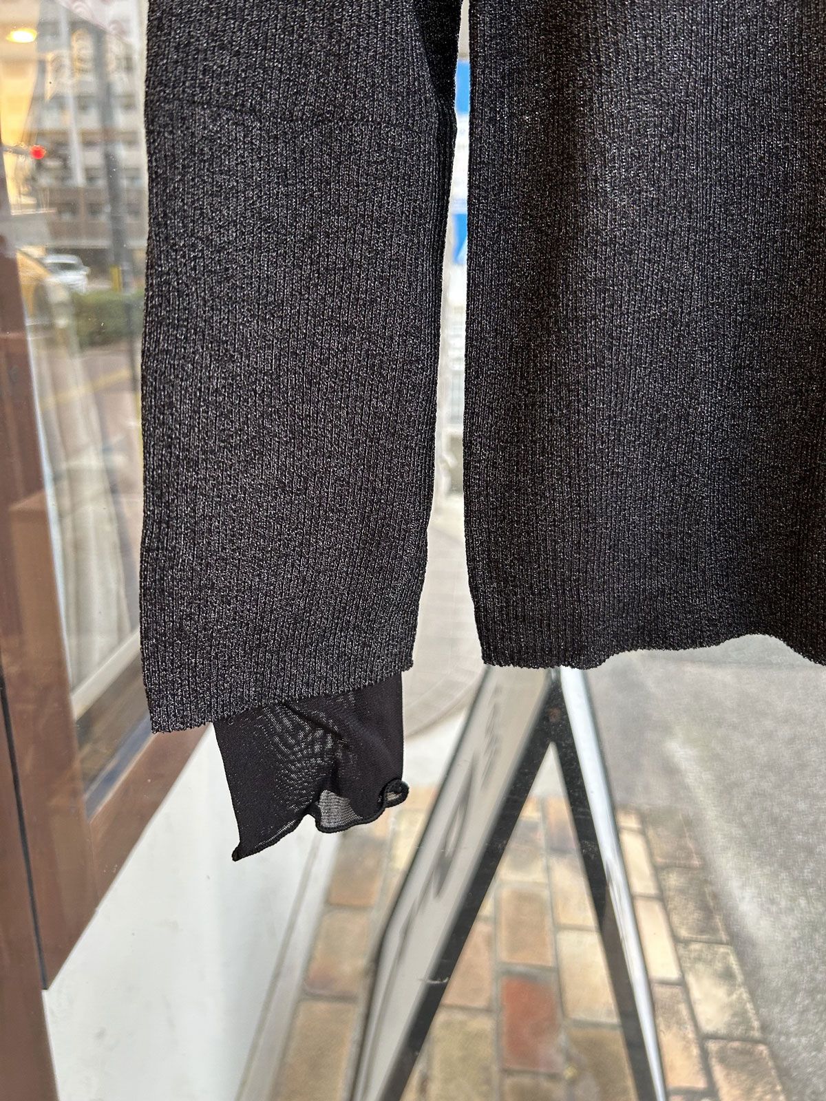 ラメ袖レイヤードリブタートルニット ブラック