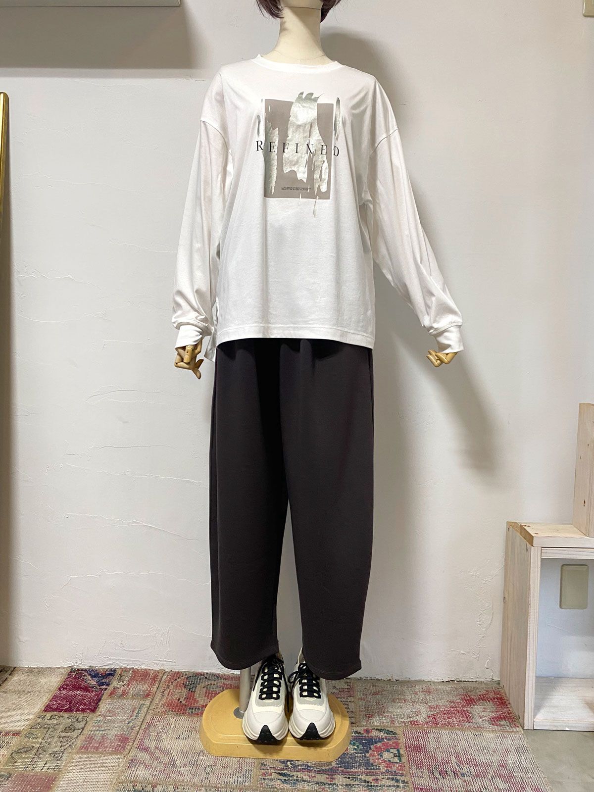 コンパクトスムース箔プリント ロングTシャツ white