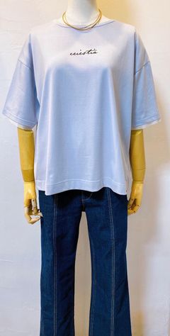 ロゴプリントセミショートTシャツ サックス