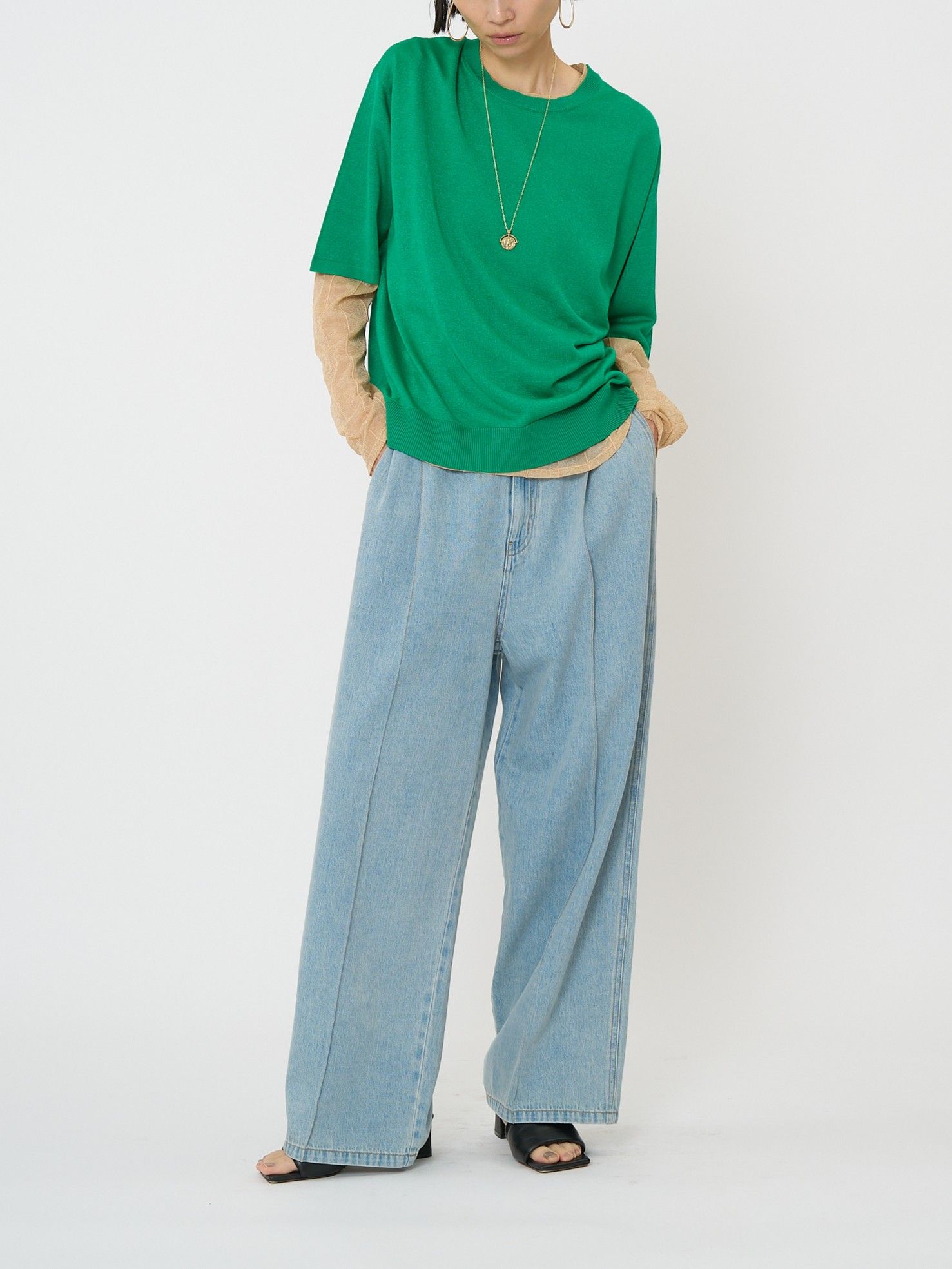 [3861-042BT] センターステッチデニムPT ライトブルー