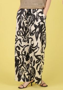 ボタニカルプリントワイドパンツ ブラックプリント
