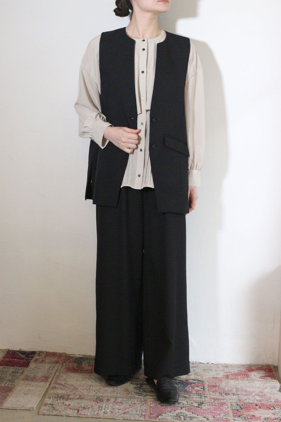 ソフィーツイルストレッチワイドイージーパンツ ブラック