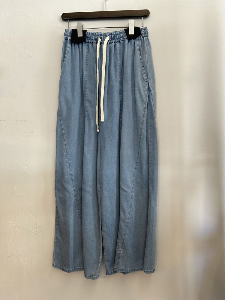 テンセルストレッチデニムワイドパンツ サックス
