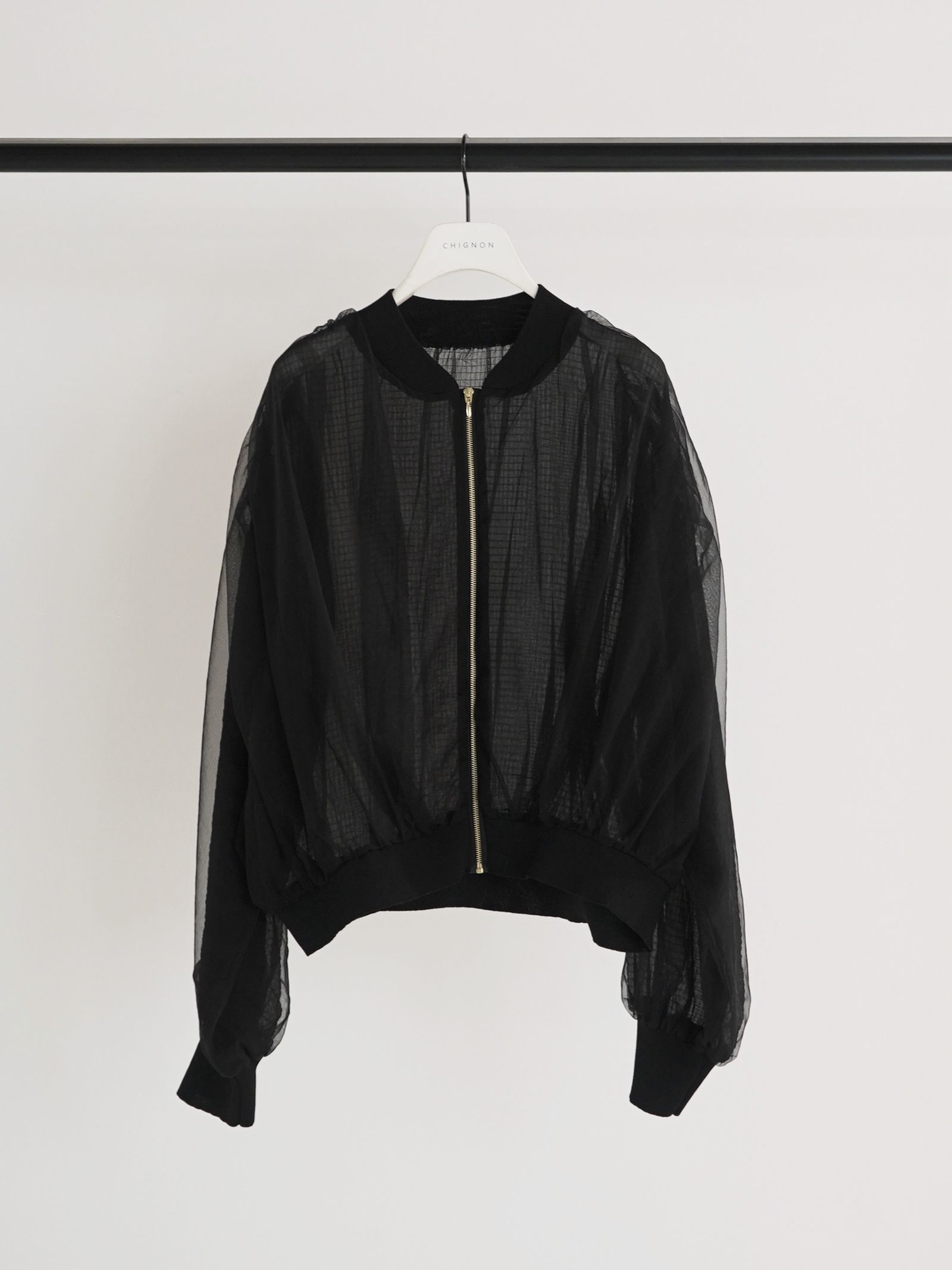 [9861-093GS] チュールボリュームブルゾン ブラック