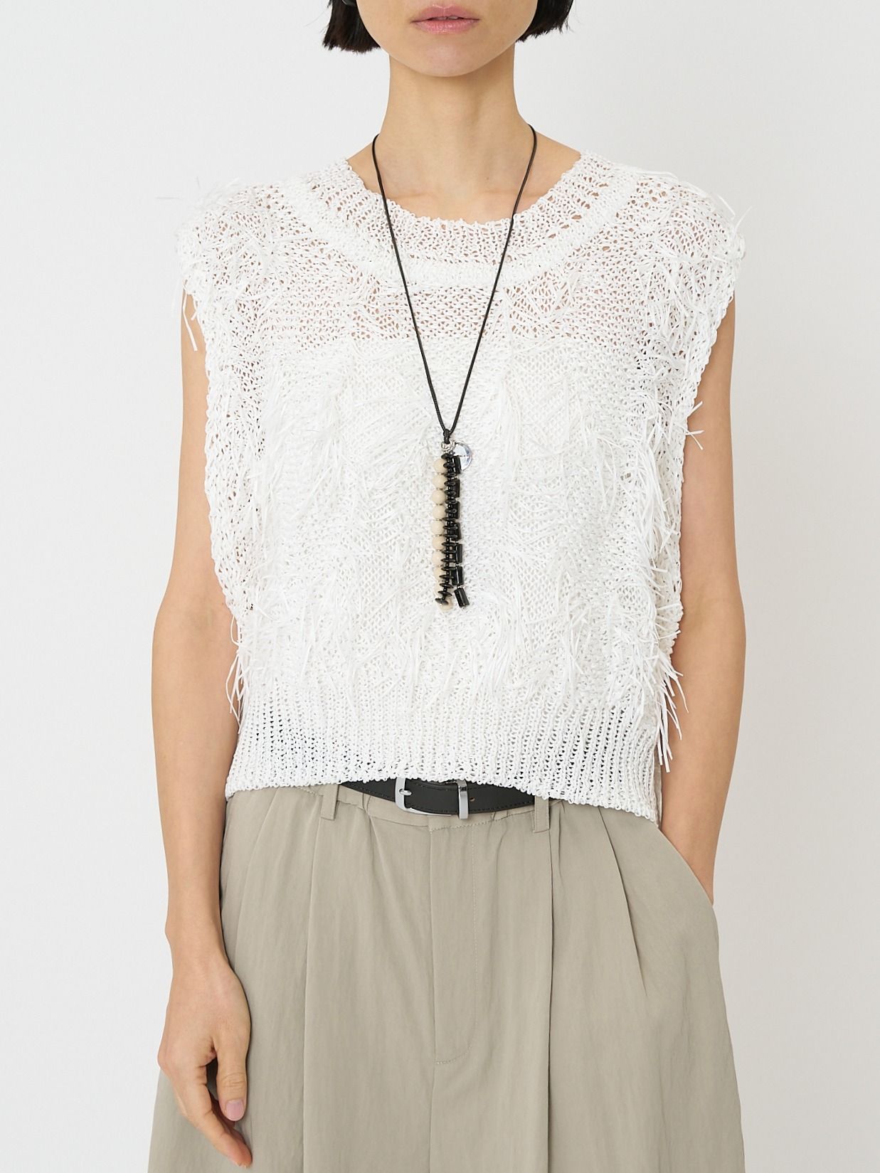 [9261-091GS] カットJQフリンジニットベスト オフホワイト