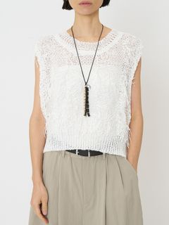 [9261-091GS] カットJQフリンジニットベスト オフホワイト