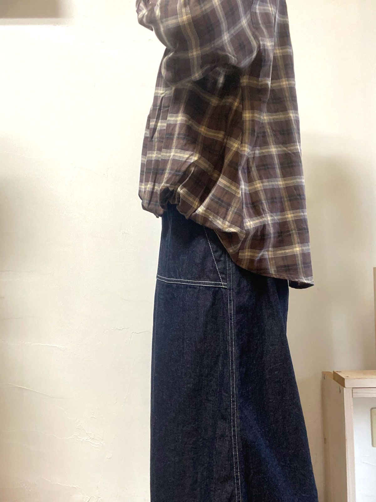 チェックフロントインシャツ ブラウン