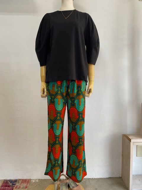レーヨン フレックス スラブ プリントストレートパンツ オレンジ